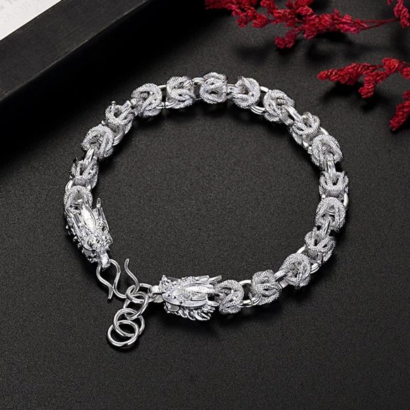 WoW Men's 8 Inch Dragon's Head's Style Bracelet Stamped  .925 Sterling Silver - Picture 3 of 5